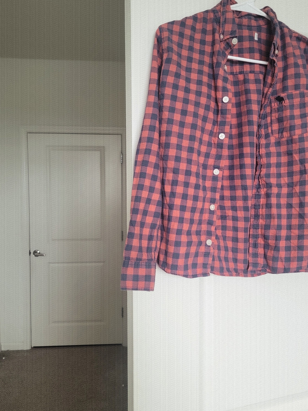 Men's Red and Navy Check Button-Down Shirt - Casual Plaid